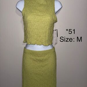 Textured Lime Green Midi Skirt - Women